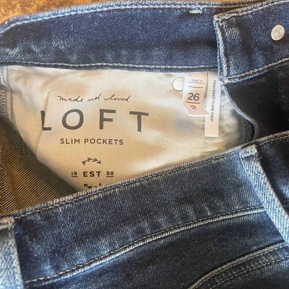 Destructed Hem High Rise Kick Crop Jeans in Clean Dark Wash - Picture 5 of 6